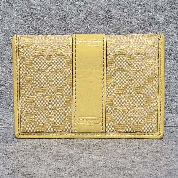 VGUC COACH Slim Wallet Cardholder in Sunny Yellow Leather & Monogram Print - Picture 1 of 6